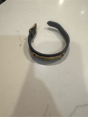 Kentucky Black Leather Cuff Bracelet with Brass Plate